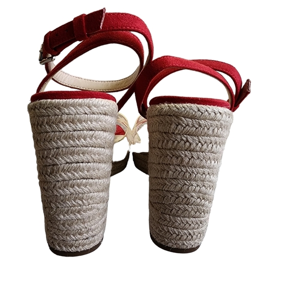 Jessica Simpson Red Velvet Floral Toe Strap Wedge Espadrilles - 8.5 - Picture 6 of 8